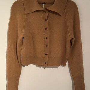 Free People Cashmere Camel Button-Up Cardigan